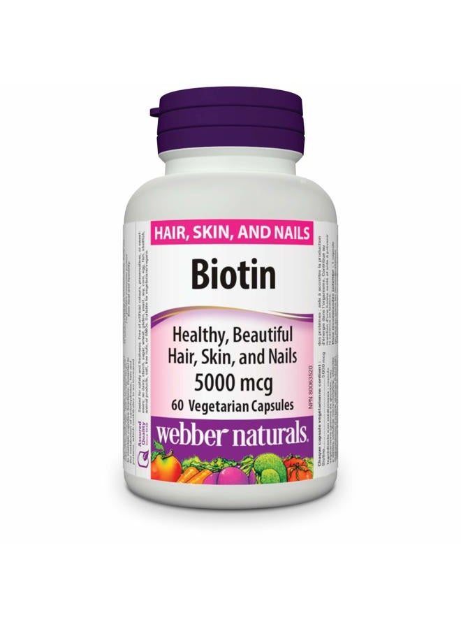 Webber naturals Biotin 5000 mcg, 60 Vegetarian Capsules - Image 1