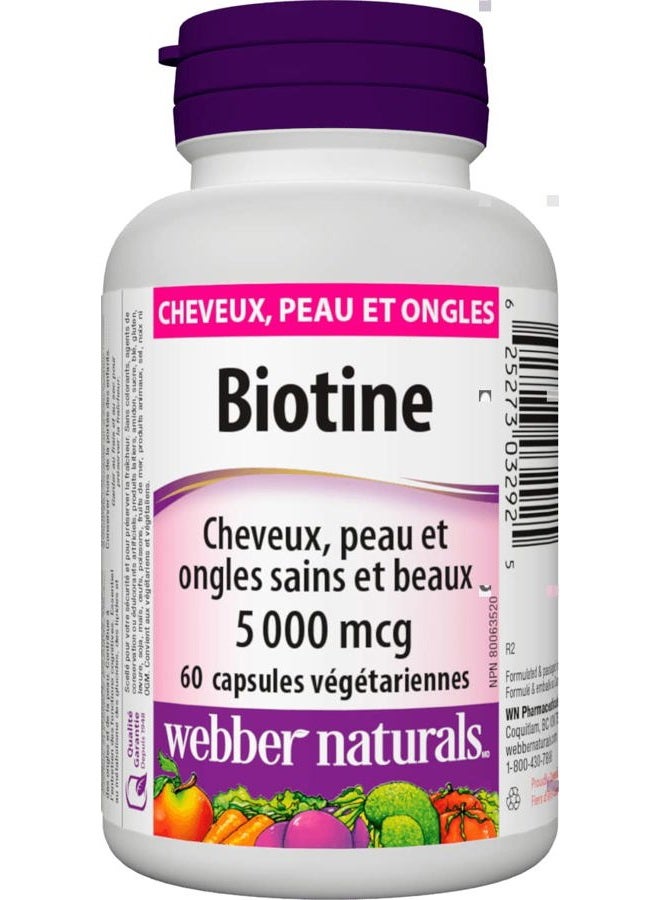 Webber naturals Biotin 5000 mcg, 60 Vegetarian Capsules - Image 2