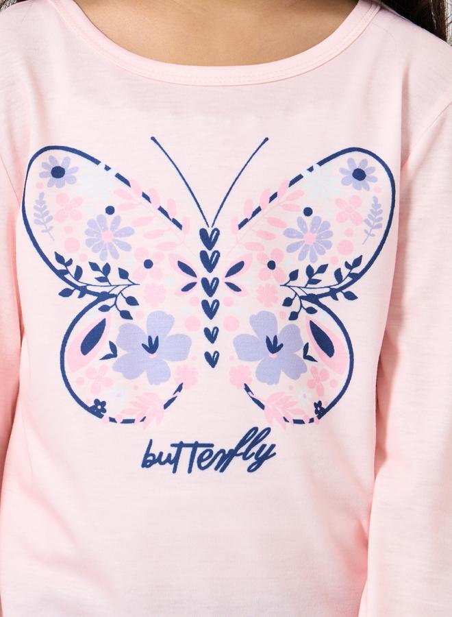 Styli Butterfly Print Long Sleeve T-Shirt and Pyjama Set - Image 3