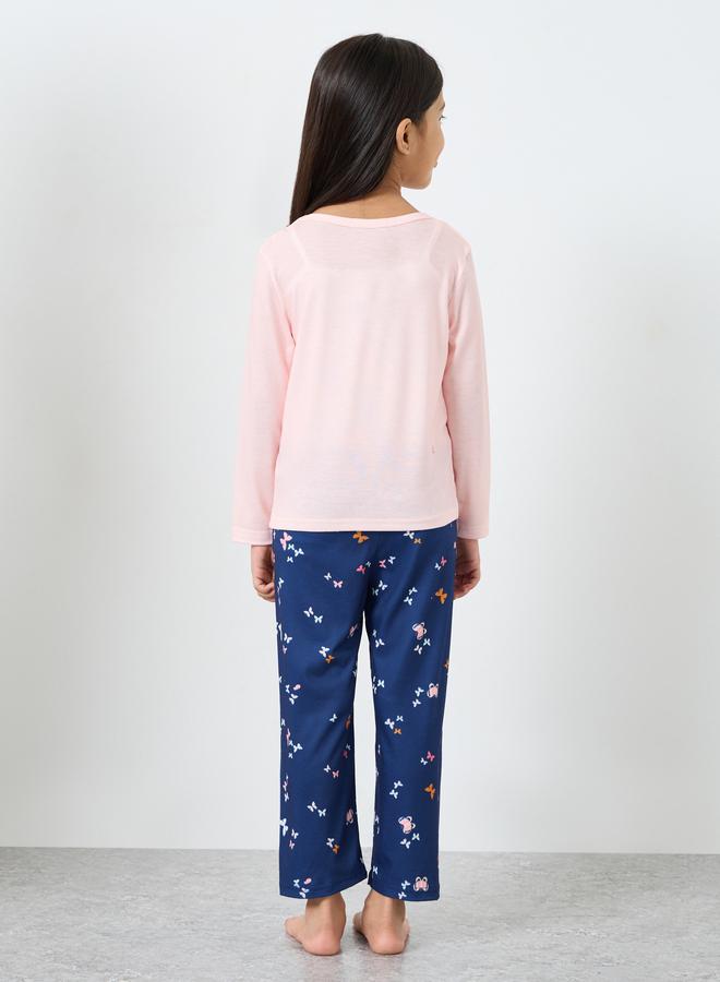 Styli Butterfly Print Long Sleeve T-Shirt and Pyjama Set - Image 5