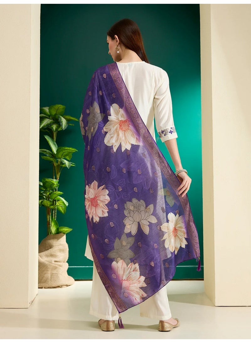 PRIYA’S PANACHE White Muslin Silk Embroidered Anarkali Kurta Set with Palazzo and Chanderi Floral Dupatta – Elegant Festive Party Casual Indian Ethnic Wear Salwar Kameez - Image 4