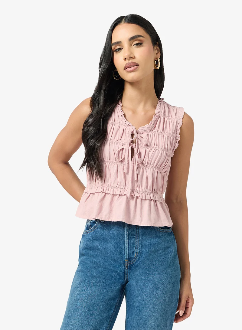ONLY Onlgoa Short Sleeve Linen Bl Frill Top