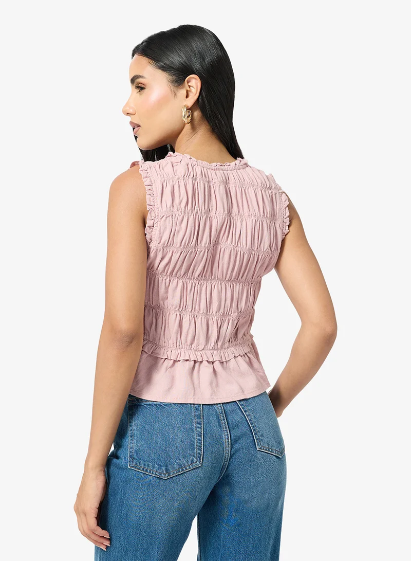 ONLY Onlgoa Short Sleeve Linen Bl Frill Top