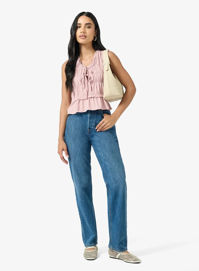 ONLY  Onlgoa Short Sleeve Linen Bl Frill Top for Women | Best Price UAE