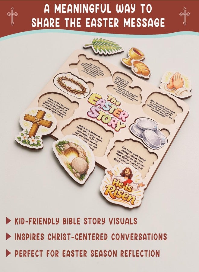 KATINAT Easter Story Puzzle Board with 8 Wooden Lift-and-Read Pieces, Christian Easter Basket Stuffer for Kids, Christian Gifts for Kids, Ressurection Story Eggs - Image 3