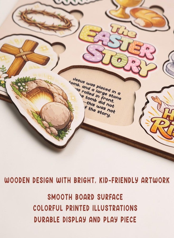 KATINAT Easter Story Puzzle Board with 8 Wooden Lift-and-Read Pieces, Christian Easter Basket Stuffer for Kids, Christian Gifts for Kids, Ressurection Story Eggs - Image 5