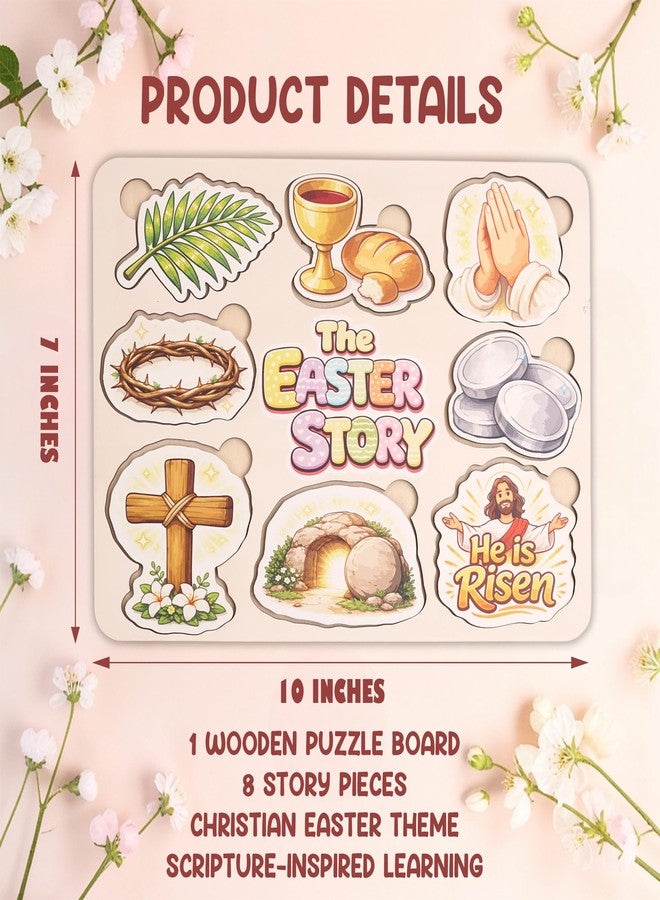 KATINAT Easter Story Puzzle Board with 8 Wooden Lift-and-Read Pieces, Christian Easter Basket Stuffer for Kids, Christian Gifts for Kids, Ressurection Story Eggs - Image 2