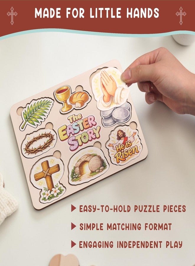 KATINAT Easter Story Puzzle Board with 8 Wooden Lift-and-Read Pieces, Christian Easter Basket Stuffer for Kids, Christian Gifts for Kids, Ressurection Story Eggs - Image 4