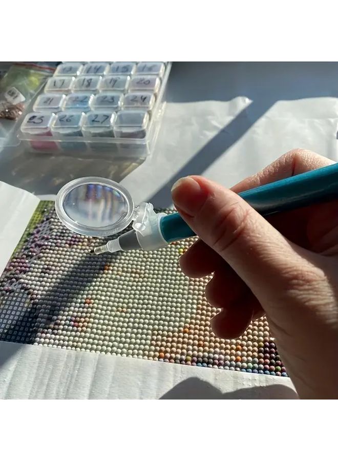 مجموعة أقلام الرسم الماسي الأرجوانية مع نظارات مكبرة للفنون الحرفية المتوهجة في الظلام - Image 1