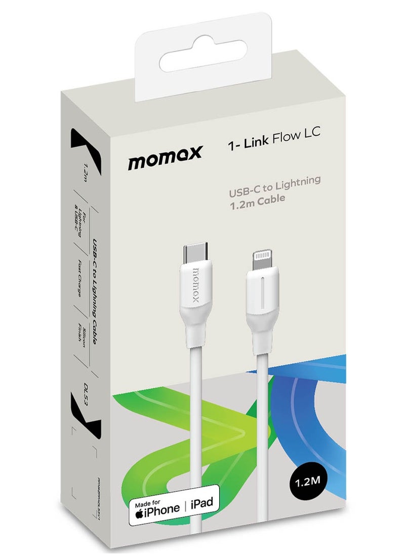 Momax - 1-Link Flow [35W] USB-C to Lightning Cable 1.2 meter [MFI Certified] Fast Charge PD 3.0 - White - Image 1