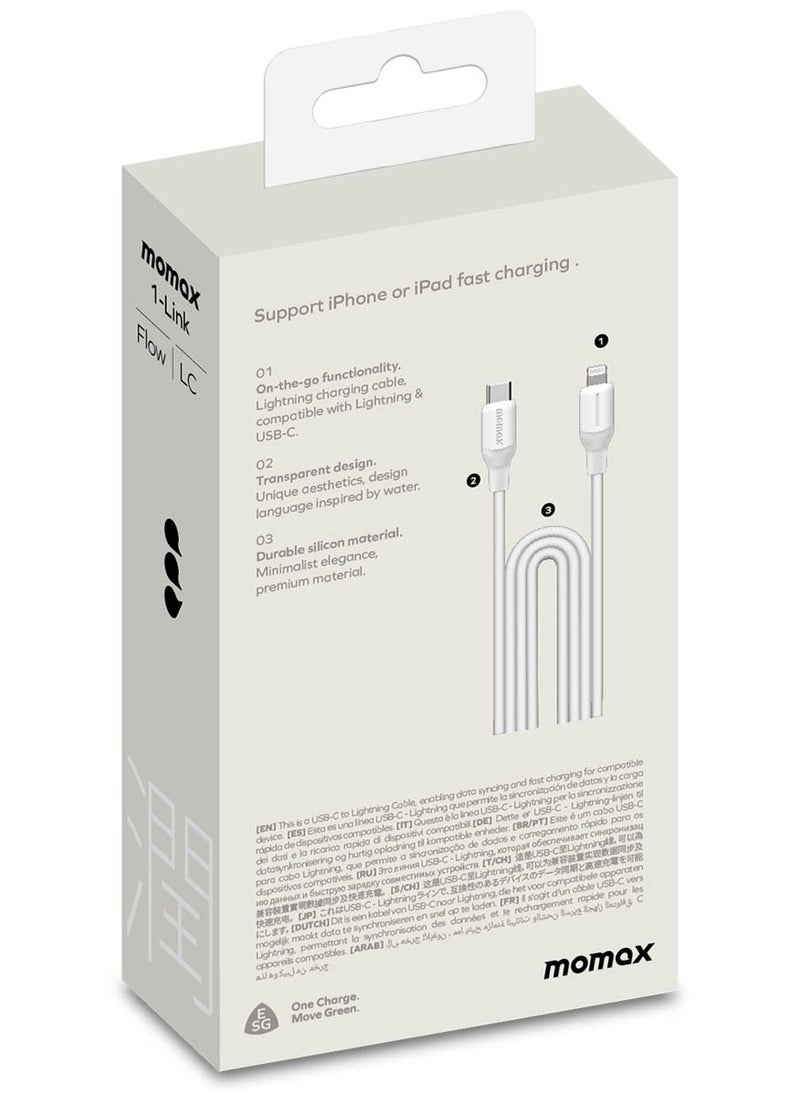 Momax - 1-Link Flow [35W] USB-C to Lightning Cable 1.2 meter [MFI Certified] Fast Charge PD 3.0 - White - Image 1