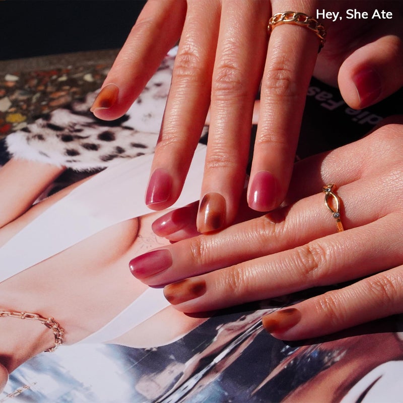 Heyhae Semi Cured Gel Nail Strips | No LED Lamp Needed | Summer, Marble, Red | Easy Apply & Remove, Salon Quality | Includes 28 Strips, 1 Prep Pads, Nail File & Wooden stick - Hey, She Ate - Image 2