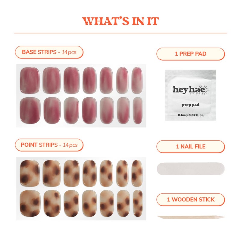 Heyhae Semi Cured Gel Nail Strips | No LED Lamp Needed | Summer, Marble, Red | Easy Apply & Remove, Salon Quality | Includes 28 Strips, 1 Prep Pads, Nail File & Wooden stick - Hey, She Ate - Image 3