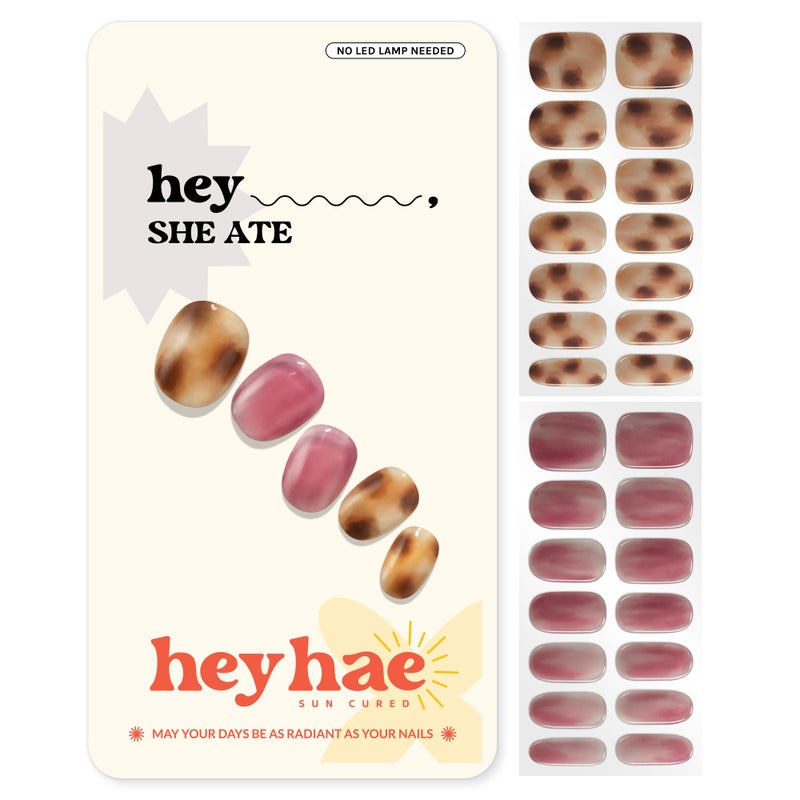 Heyhae Semi Cured Gel Nail Strips | No LED Lamp Needed | Summer, Marble, Red | Easy Apply & Remove, Salon Quality | Includes 28 Strips, 1 Prep Pads, Nail File & Wooden stick - Hey, She Ate - Image 1