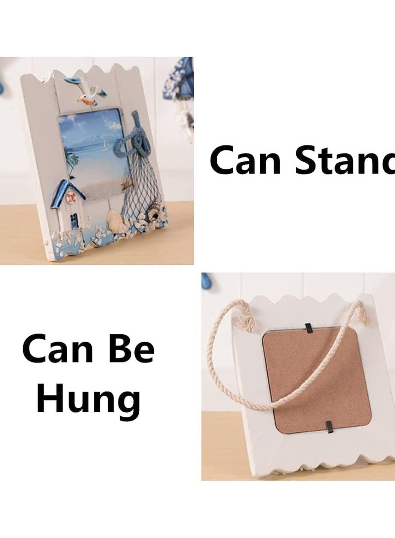 2 Pcs Wooden Beach Picture Frame Seaside Vacational Frames Nautical Photo Standing and Wall Ocean Tropical for Bathroom Kitchen Decor Gift Accessory - Image 2