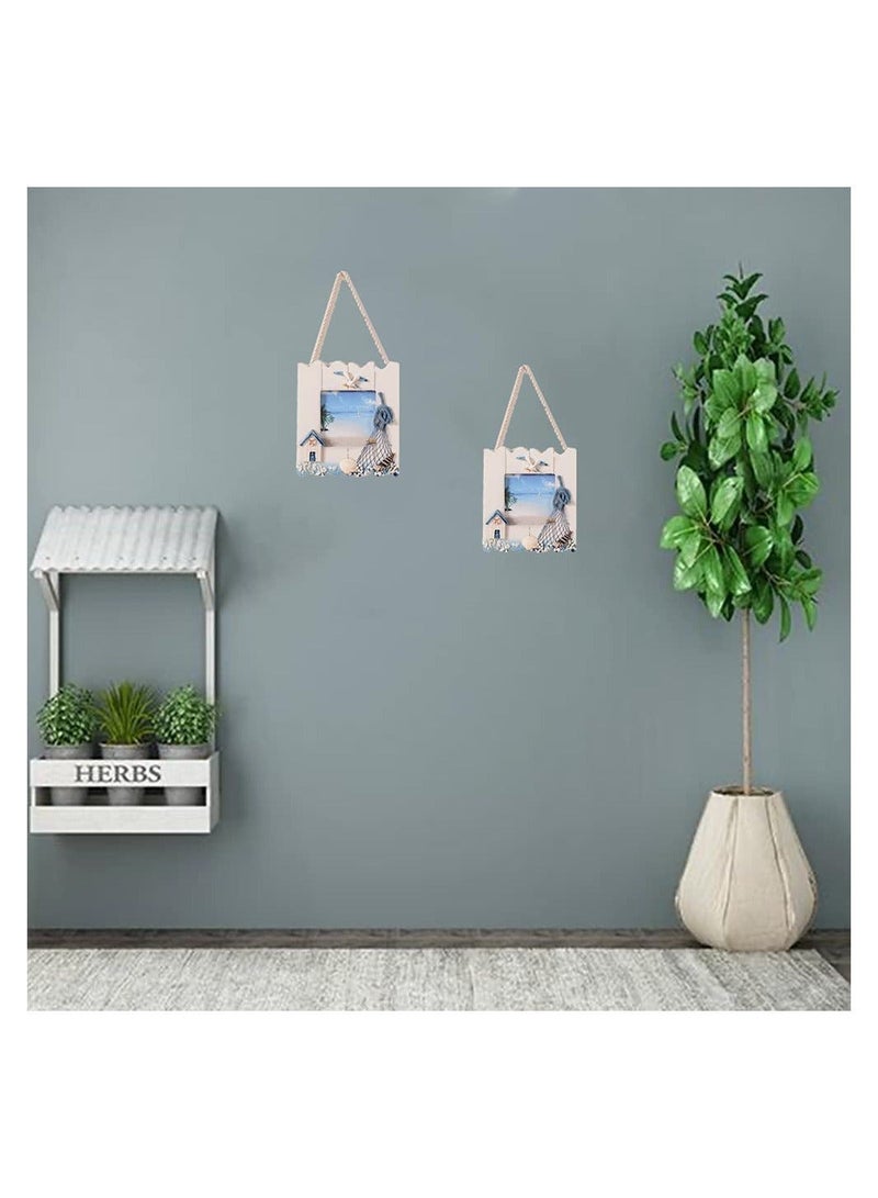 2 Pcs Wooden Beach Picture Frame Seaside Vacational Frames Nautical Photo Standing and Wall Ocean Tropical for Bathroom Kitchen Decor Gift Accessory - Image 4