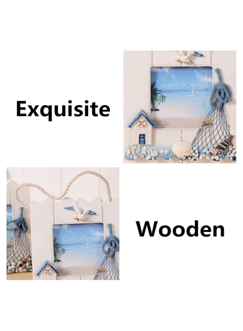 2 Pcs Wooden Beach Picture Frame Seaside Vacational Frames Nautical Photo Standing and Wall Ocean Tropical for Bathroom Kitchen Decor Gift Accessory - Image 3