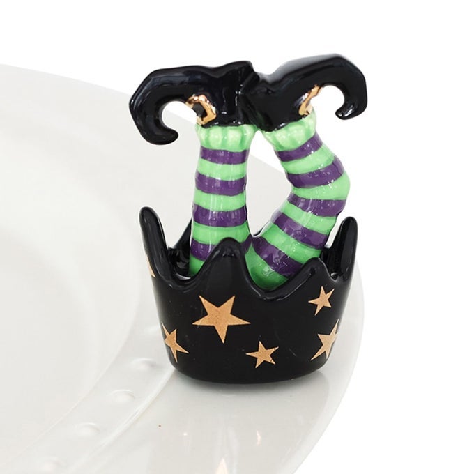 NORA FLEMING WHATS UP WITCHES HANDPAINTED CERAMIC HALLOWEEN DECOR FALL MINIS FOR THE HOME AND OFFICE