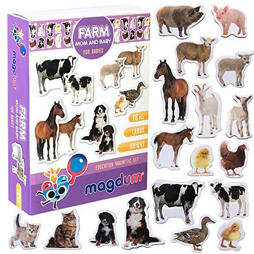 magdum Fridge Magnets for Toddlers - Magdum - 18 Farm Animal Magnets for Refrigerator – Safe Real Magnetic Animals Mom & Baby - Big Realistic magnets for Kids - Learning Toy Set - Children Educational Gift - Image 1