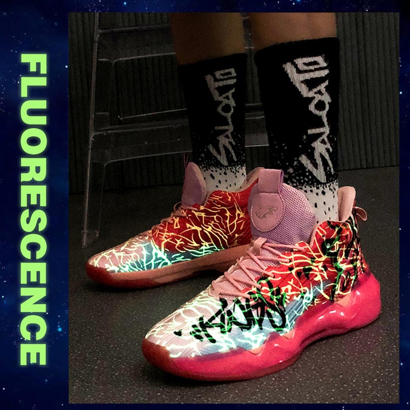 BEMYGREENBAG Men's High-Top Basketball Shoes with Anti-Slip and Wear-Resistant Soles Running Shoes with Graffiti Design Fashionable Sports Shoes Pink Size 11 - Image 3
