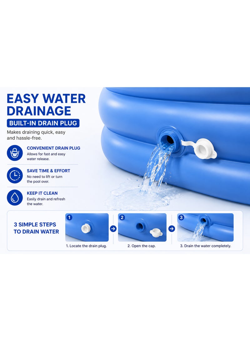 Large Inflatable Family Swimming Pool 305 x 183 x 56 cm Rectangular Backyard Pool Blue White - Image 5