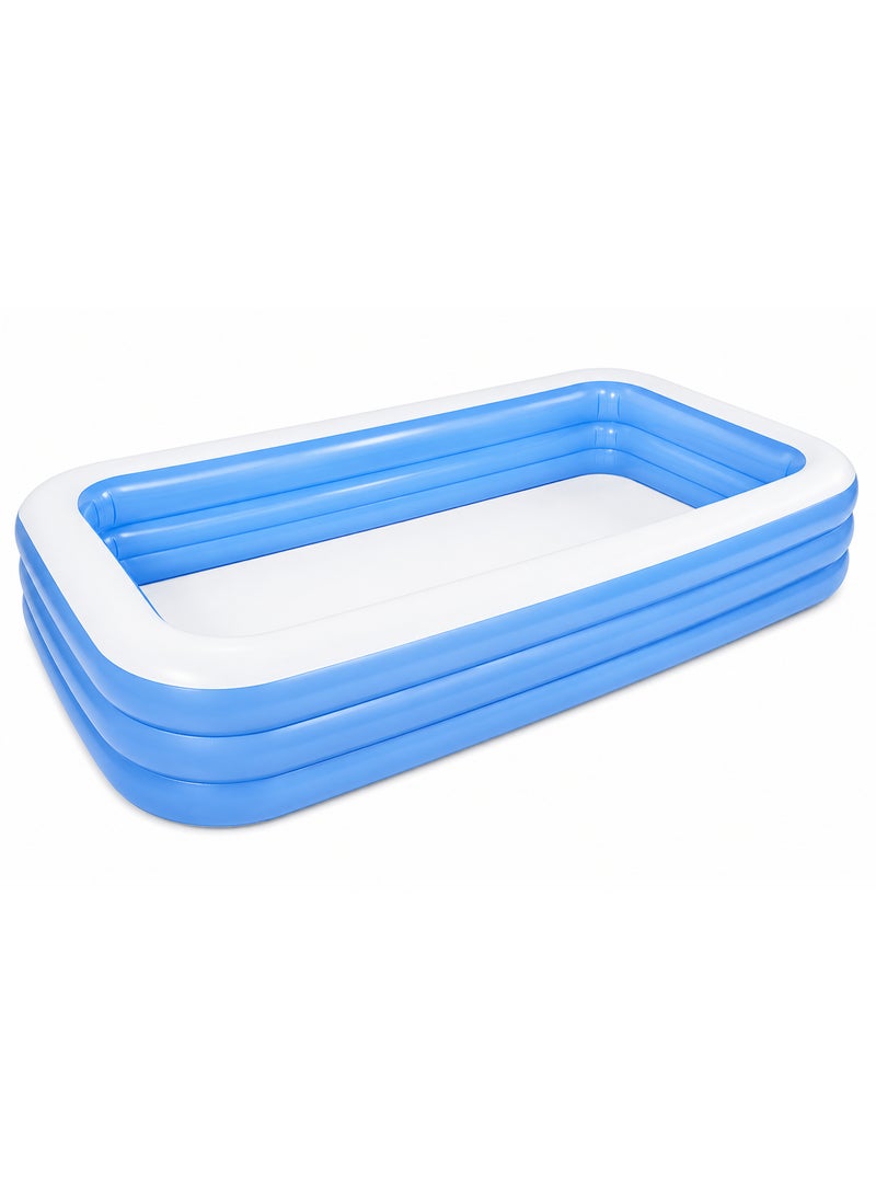 Large Inflatable Family Swimming Pool 305 x 183 x 56 cm Rectangular Backyard Pool Blue White - Image 1