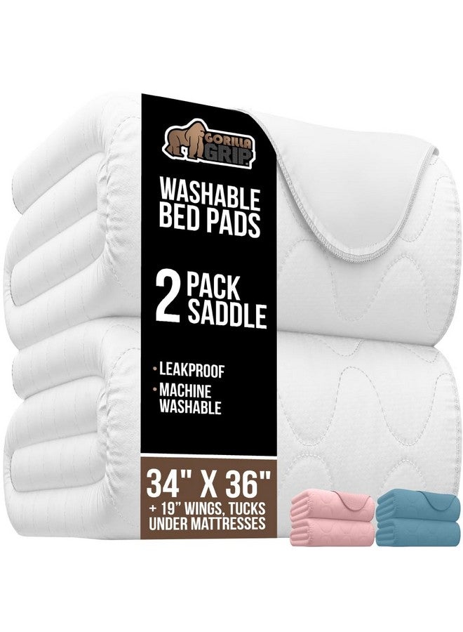 Gorilla Grip GORILLA GRIP Washable Toddler Mattress Incontinence Pads, Waterproof Bed Underpads, Absorbent Leak Proof, 34x36+19in Wings, 2 Pack Slip Resistant Pad Absorbs 8 Cups for Bedwetting Adults Kids, White  - Image 1
