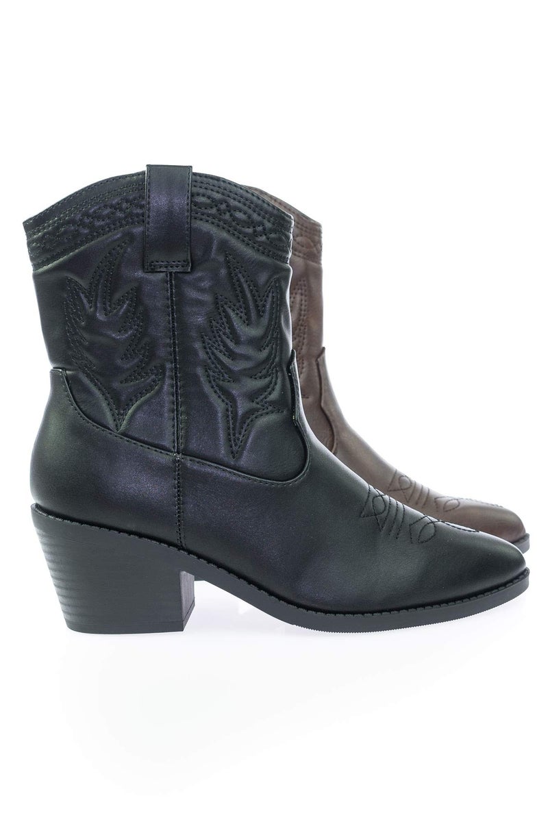 Soda Picotee Women Western Cowboy Cowgirl Stitched Ankle Boots (Black PU, us_footwear_size_system, adult, women, numeric, medium, numeric_10) - Image 1