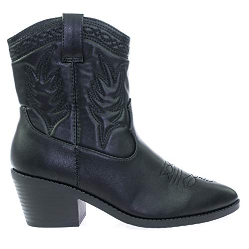 Soda Picotee Women Western Cowboy Cowgirl Stitched Ankle Boots (Black PU, us_footwear_size_system, adult, women, numeric, medium, numeric_10) - Image 2