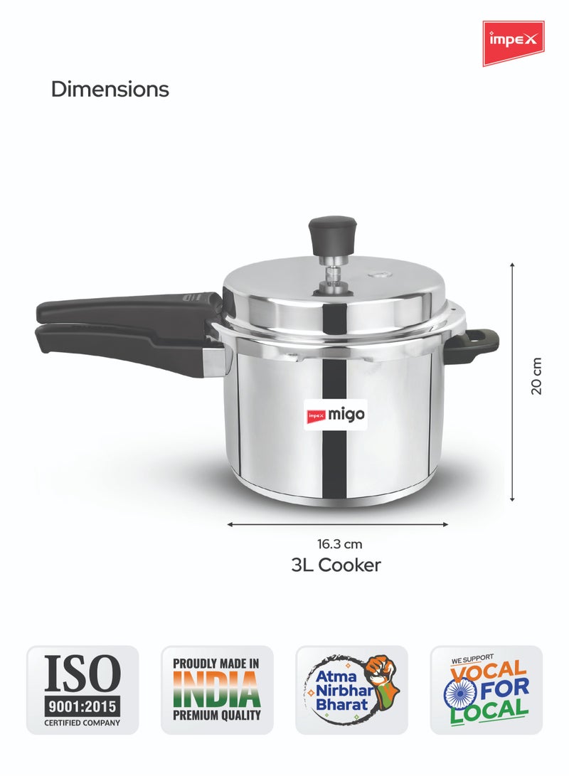 Impex Migo 3L Stainless Steel Pressure Cooker – Migo IFC 3 SS | Induction Base | Outer Lid Design | Compatible with Gas & Induction Cooktops | IFC 3SS - Image 5