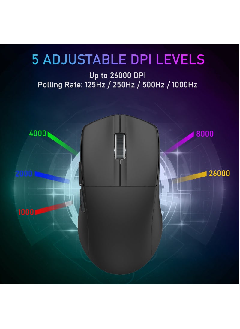E-YOOSO - X-44 1K Wireless Gaming Mouse,49g Superlight, 26000 Dpi Paw9339, Bluetooth 5.1/2.4G/Wired Programmable Game Mice for Computer Pc Laptop, Black - Image 1