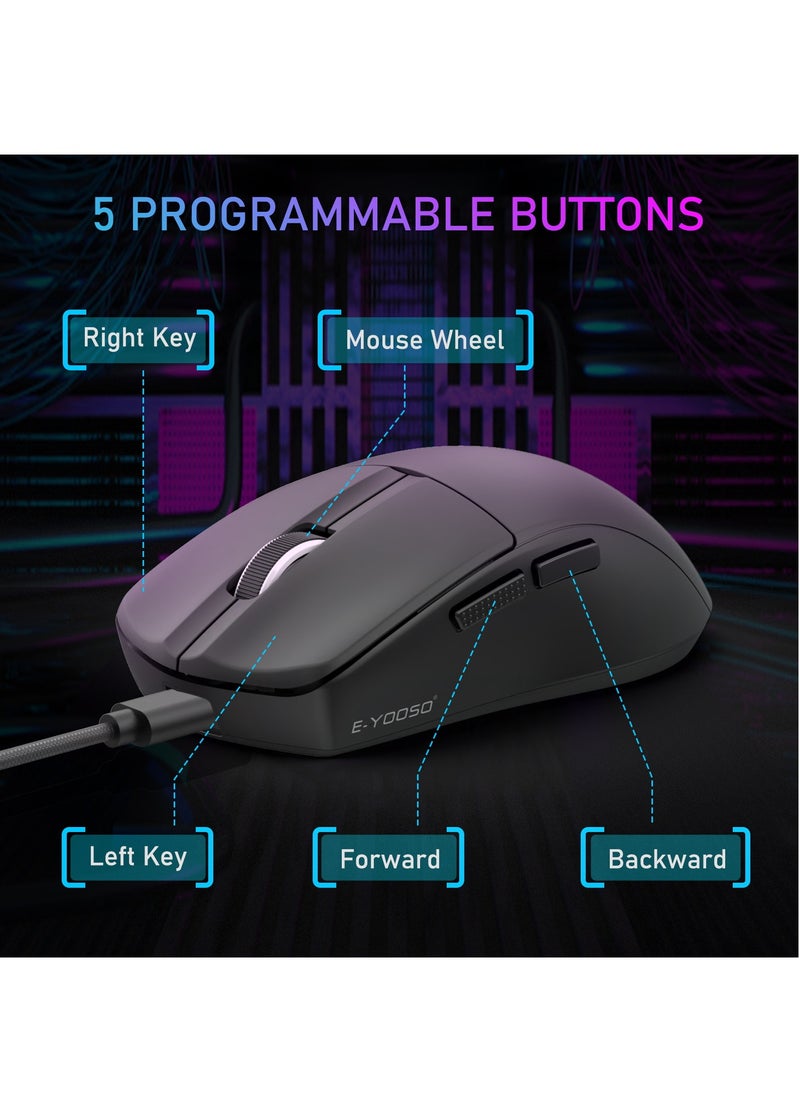 E-YOOSO - X-44 1K Wireless Gaming Mouse,49g Superlight, 26000 Dpi Paw9339, Bluetooth 5.1/2.4G/Wired Programmable Game Mice for Computer Pc Laptop, Black - Image 1