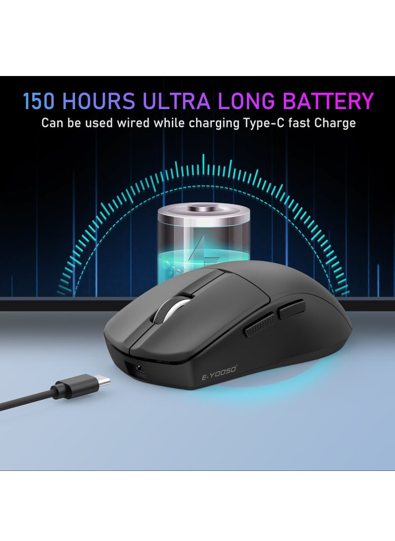 E-YOOSO - X-44 1K Wireless Gaming Mouse,49g Superlight, 26000 Dpi Paw9339, Bluetooth 5.1/2.4G/Wired Programmable Game Mice for Computer Pc Laptop, Black - Image 1
