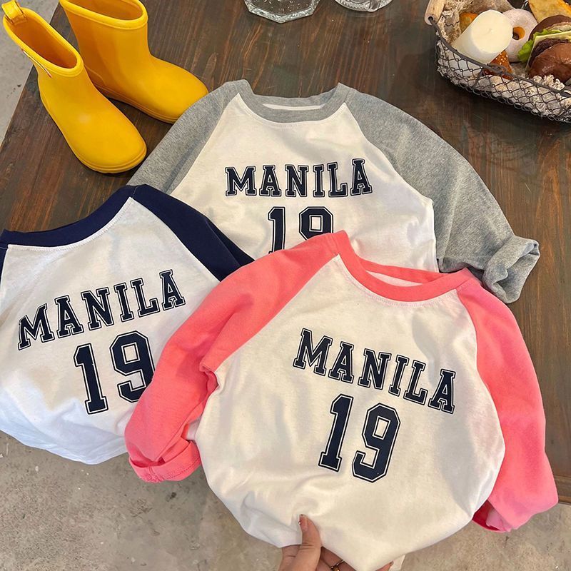 100 Cotton Color Matching Long Sleeve T-Shirt For Boys And Girls 2022 Autumn New Children'S Bottoming Shirt Baby Letter Top - Image 2