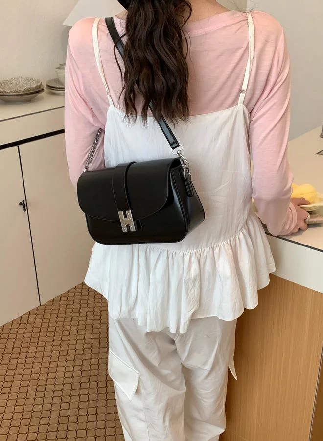Take Two Black Leather Shoulder Bag