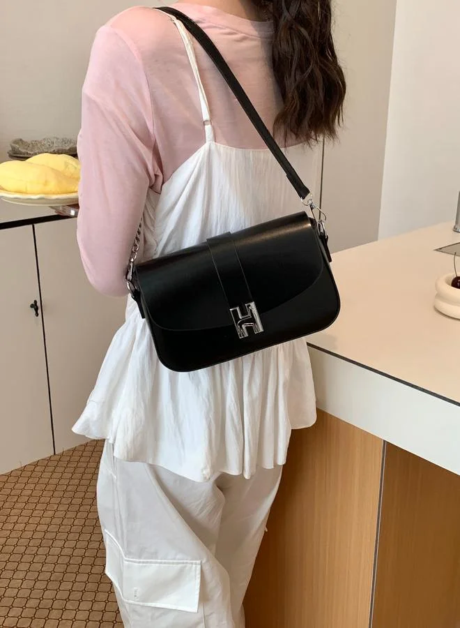 Take Two Black Leather Shoulder Bag