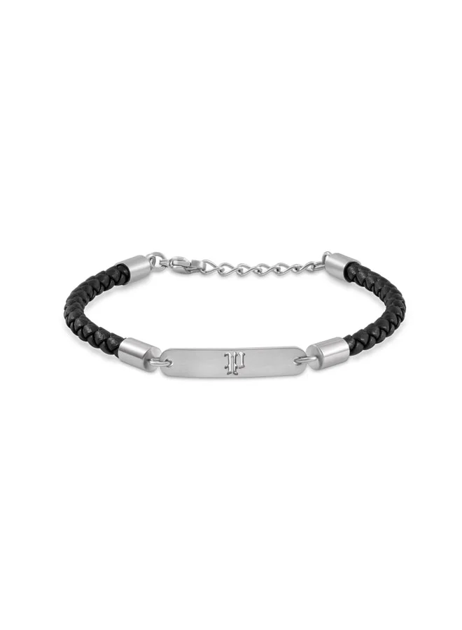 POLICE Interwove Black Braided Leather Bracelet for Men