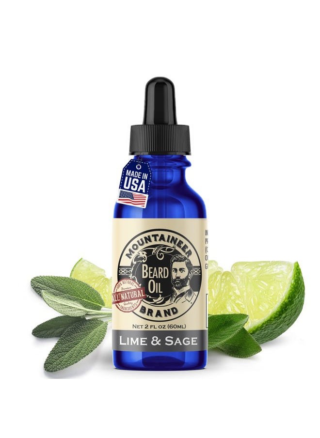 mountaineer brand Natural Beard Oil with Lime & Sage Scent | Made in West Virgina | Hydrates, Moisturises, Softens & Conditions for Beard Growth | Treats Dry Itchy Beards for Men | 2oz  - Image 1