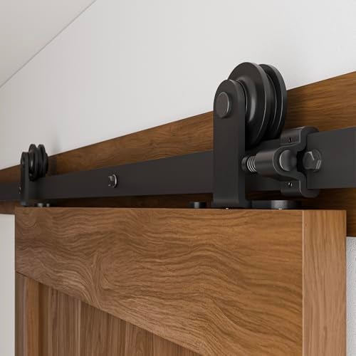 CCJH 8FT Sliding Barn Door Hardware Kit Heavy Duty Smoothly and Silently Easy to Install Fit 48 Width Single Door Panel TShaped Style Black