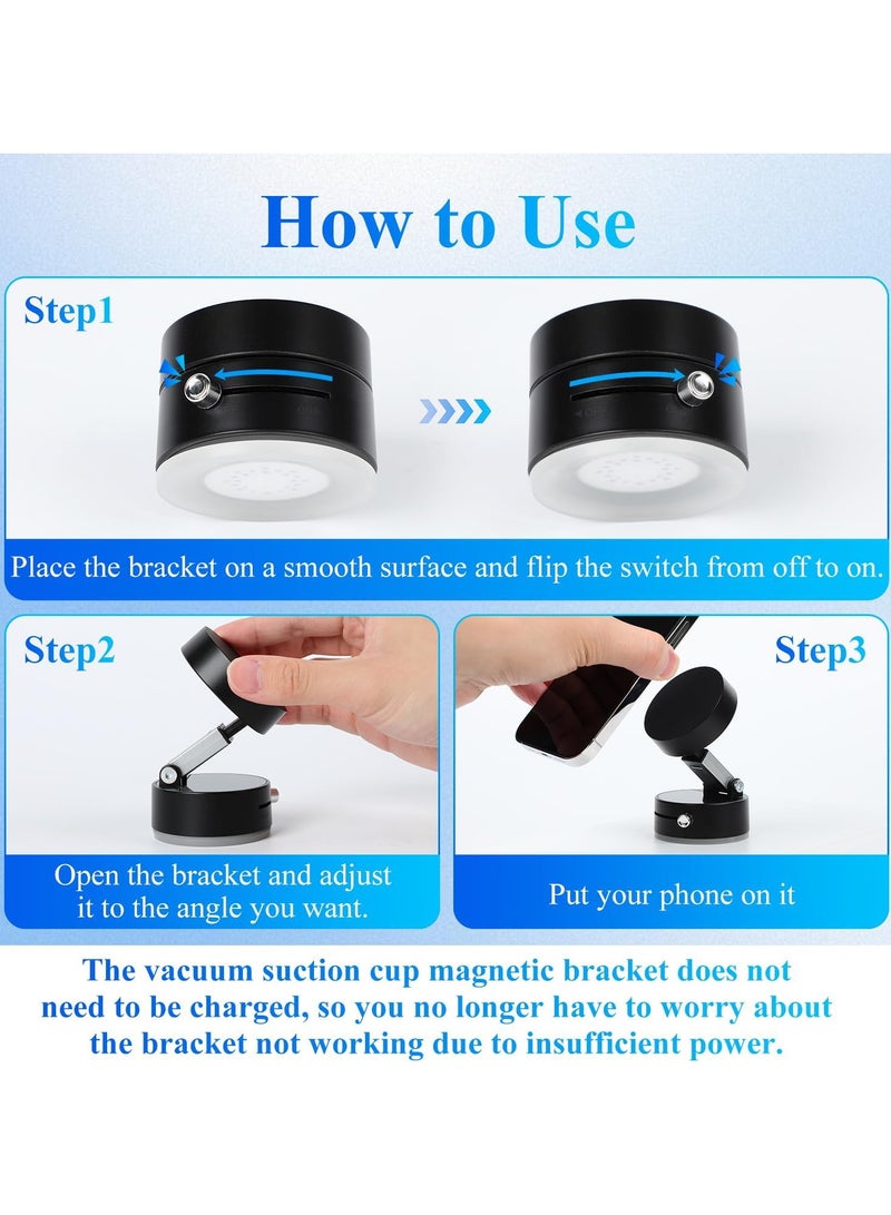 Vacuum Magnetic Suction Phone Holder, 2025 New Magnetic Suction Phone Mount, Foldable Portable Double-Sided Vacuum Magnetic adsorption Adjustable Mobile Phone Holder For All Phones Black