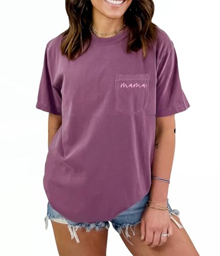 AEARGIV Comfort Breastfeeding Shirts for Women Mama Zipper Nursing Tops Distressed Maternity Tees Pregnancy Clothes with Pocket(M, Purple) - Image 5