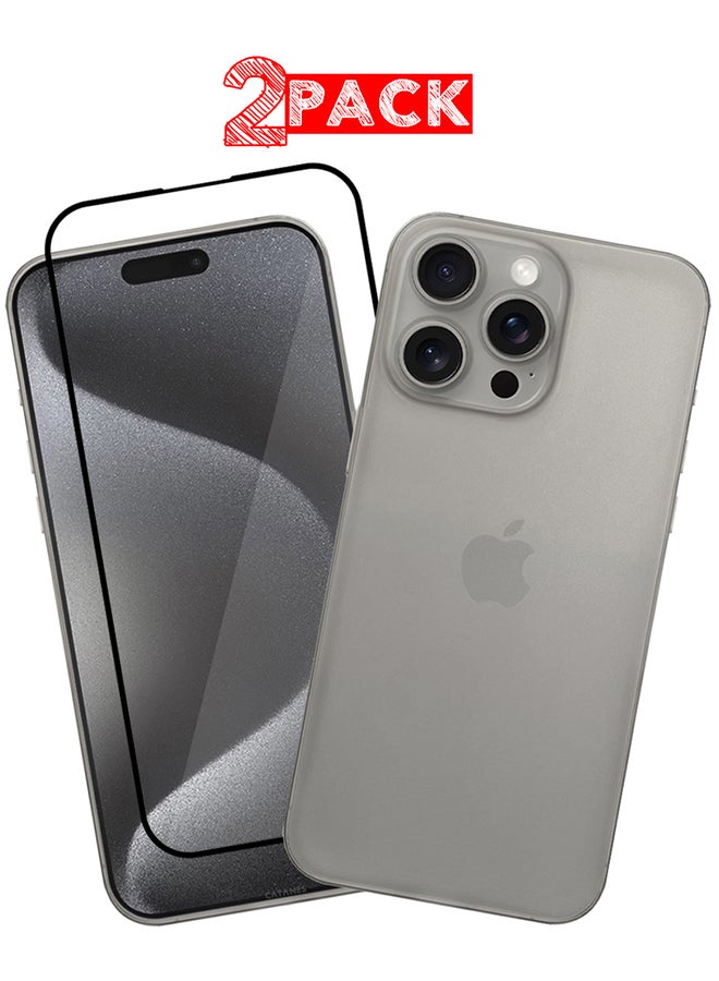 CATANES 2 Pack iPhone 15 Pro Max Case Cover and Screen Protector Air Skin Series Back Cover Sturdy Durable Thin Case Drop Protection Cover Clear Natural - Image 1