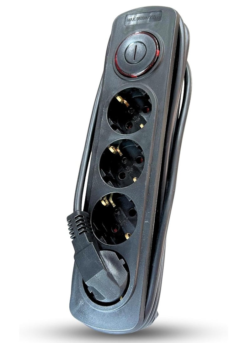 Elios Power Strip 4-Outlet , Strong and flexible cord for powering electrical appliances , 16 Amp, 220V capacity , Practical design withstands daily use and powers up to 4 devices at the same time , Ideal for offices, bedrooms, meeting tables, and computers , Durable and resistant ABS plastic material , Stable, non-slip feet  high quality - black  - Image 1