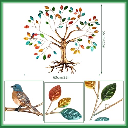 Fangoo Tree of Life Metal Wall Art Sculpture 22 x 26 inch Large Metal Tree of Life Wall Decor Wall Hanging Multi Colored Leaf Art for Living Room Bedroom Garden Porch Patio Office Home Wall Decor - Image 2