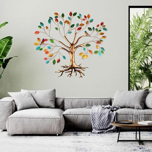 Fangoo Tree of Life Metal Wall Art Sculpture 22 x 26 inch Large Metal Tree of Life Wall Decor Wall Hanging Multi Colored Leaf Art for Living Room Bedroom Garden Porch Patio Office Home Wall Decor - Image 4
