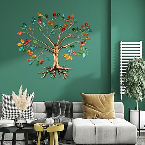 Fangoo Tree of Life Metal Wall Art Sculpture 22 x 26 inch Large Metal Tree of Life Wall Decor Wall Hanging Multi Colored Leaf Art for Living Room Bedroom Garden Porch Patio Office Home Wall Decor - Image 5