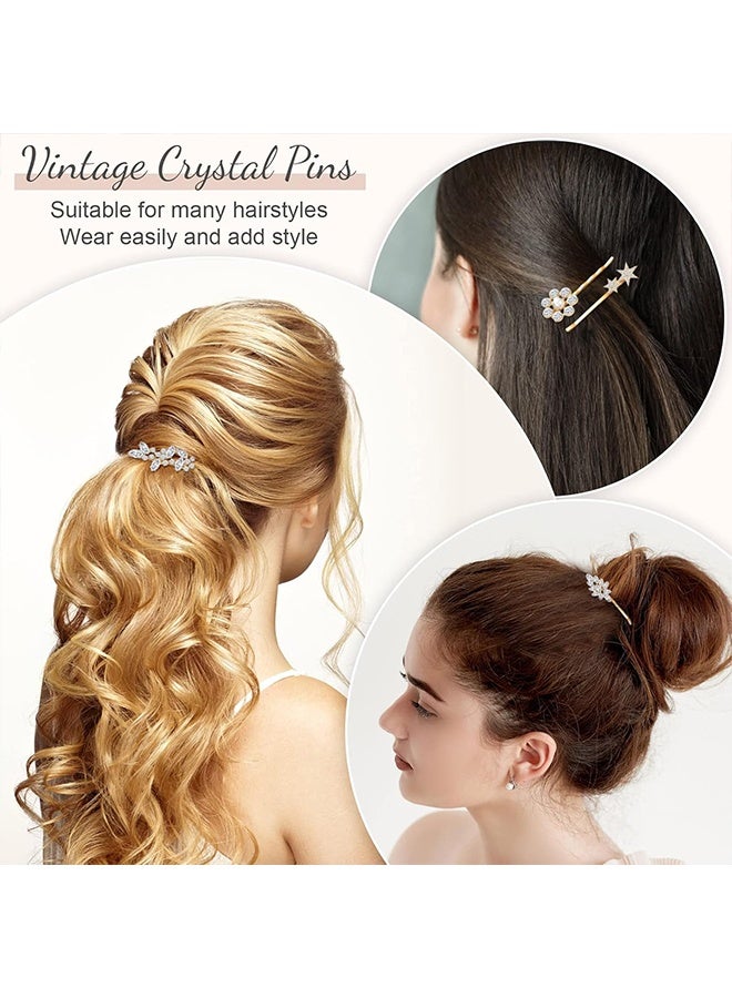 جي دي ١٠ قطع من مشابك الشعر العتيقة المرصعة بأحجار الراين، دبابيس شعر مرصعة بأحجار الراين على شكل نجمة، مشابك شعر مزخرفة على شكل زهرة وورق شجر وريشة وعباد الشمس، إكسسوارات شعر معدنية، قطعة رأس كريستالية للعرائس، إكسسوارات شعر للنساء والفتيات (ذهبي) - Image 5