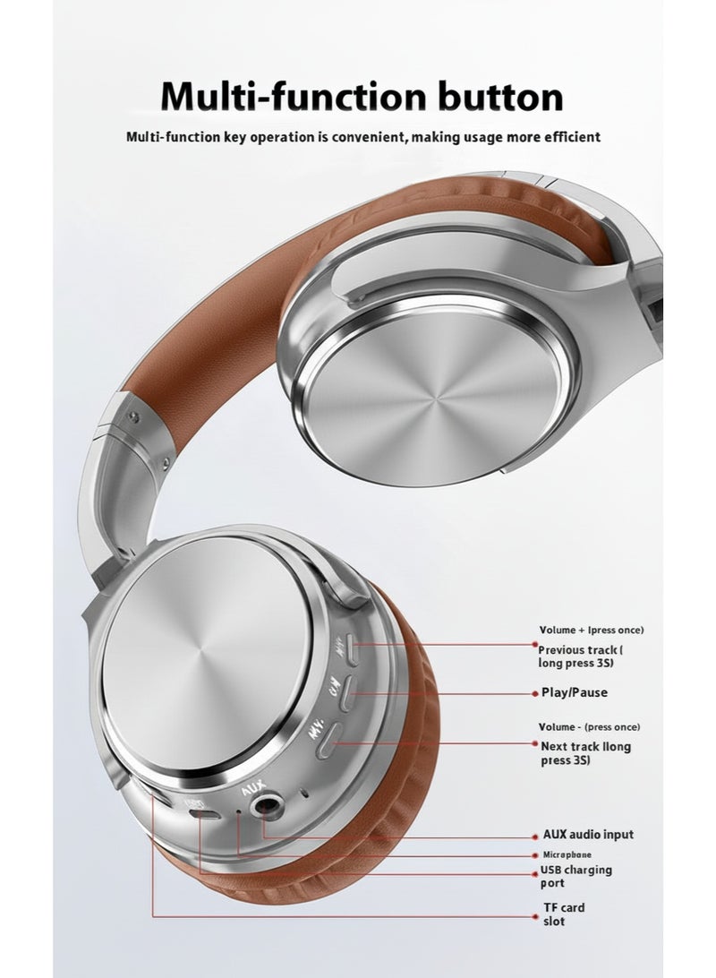 Silver Bluetooth Over-Ear Headphones – 20H Playtime Wireless Headset with Mic, Foldable Adjustable Lightweight HiFi Stereo for Cellphone/PC/Work/Travel/Home - Image 3