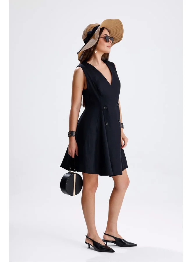 GACACOLLECTION Milena 100% Linen Mini Lined Dress with Button Details.