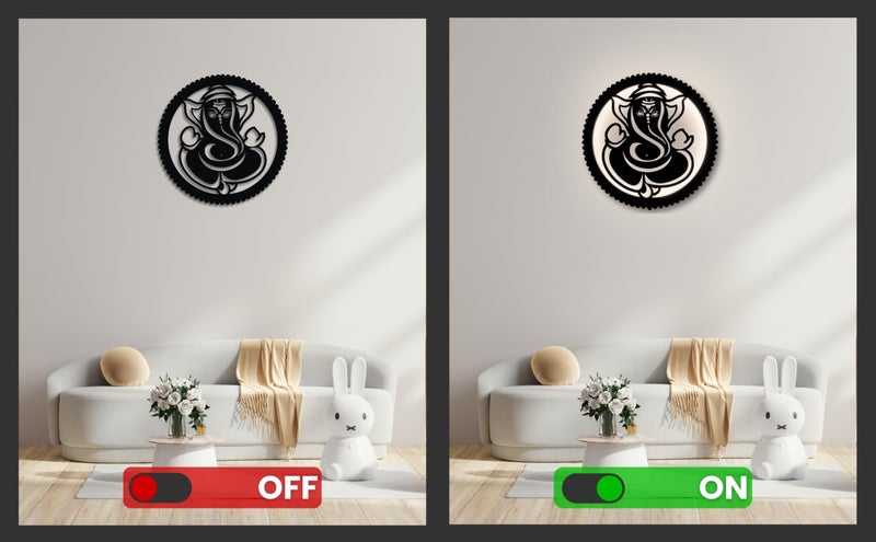 Laser Art Ganesha LED Backlit Wall Decor - Premium 30x30 cm MDF Wood Laser Cut Omkar Divine Sculpture for Home, Living Room, Pooja Mandir, and Office - Spiritual Wall Art & Night Lamp with Warm Glow Light - Image 4